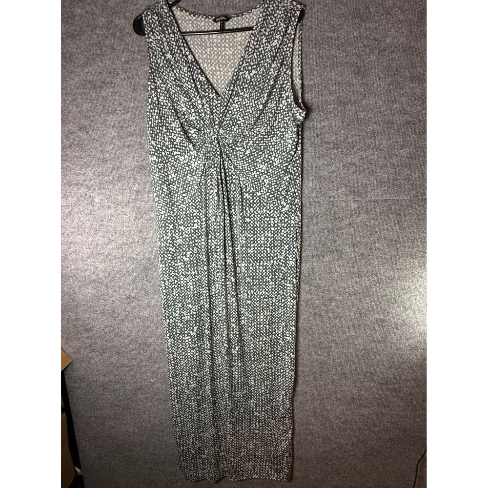 Daisy Fuentes Womens XL Grey White Abstract Print Twist Front V-Neck Maxi Dress